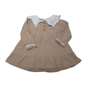 VESTIDO ESTILO LINO BEIGE CUELLO BCO COR DE NEN 12/18M
