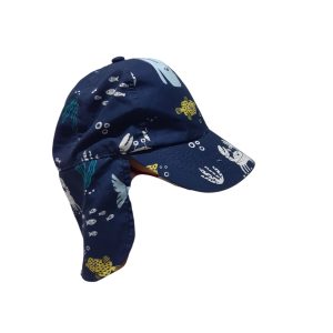 SOMBRERO CON VICERA Y CUBRE CUELLO AZUL ANIMALES MARINOS CARTERS T0/9M