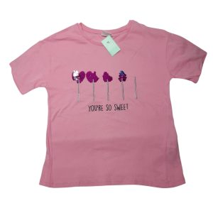 REMERA ALG ROSA YOURE SO SWEET CORAZONES LENTEJUELAS ZARA T9