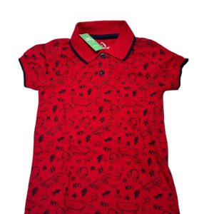 REMERA ALG ROJA DIBUJOS AZUL CUELLO BOTONES JORDACHE BOYS T4