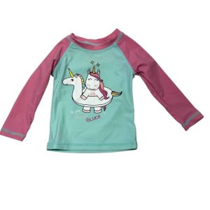 CAMISETA LICRA TURQUESA MANGAS ROSA UNICORNIO BAS T3/6M