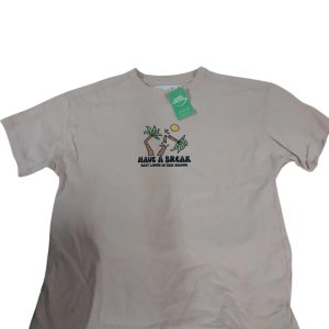 REMERA ALG BEIGE PALMERAS HAVE A BREAK ZARA T8/9