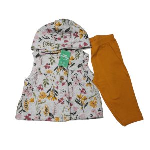 CONJ CHALECO GRIS FLORES PANTALON MOSTAZA CARTERS T6M