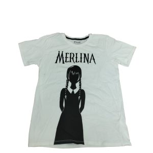 REMERA ALG BCO NEGRO MERLINA WEDNESDAY T 13-14 MCH ATRAS
