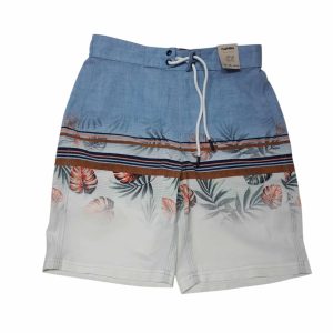BERMUDA DE BAÑO CELESTE RAYAS AZUL MARRON HOJAS FUZARKA T14 NUEVO