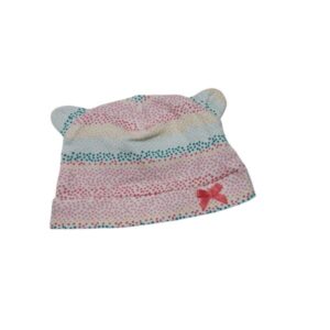 GORRITO ALGODON BEBE H&M T 1-2 M BLANCO LUNARES DE COLORES OREJITAS