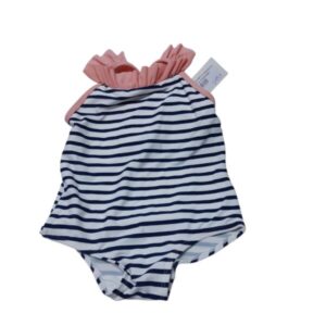 MALLA ENTERA H&M T 6-12 M BLANCO AZUL ROSA RAYAS VOLADOS MOÑA