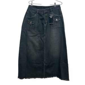 POLLERA JEAN NEGRA COSTURAS BLANCAS BOLSILLOS XNVJVEYG T 2XL