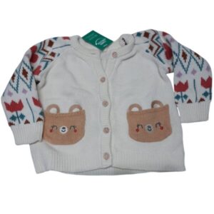 SACO DE HILO BCO BOLSILLOS OSITO MANGAS FLORES TEDDY BOOM T6/9M